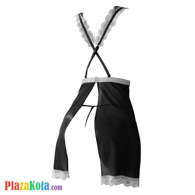 L1288 - Lingerie Costume Cosplay Maid Waitress Pelayan Tali Silang Hitam Transparan - Photo 2