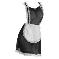 L1288 - Lingerie Costume Cosplay Maid Waitress Pelayan Tali Silang Hitam Transparan