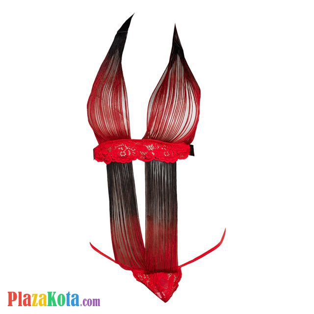 L1289 - Baju Tidur Lingerie Teddy Bodysuit Dress Halter Merah Hitam Tali-Tali - Photo 1