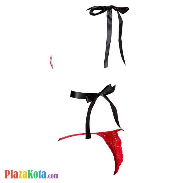 L1289 - Baju Tidur Lingerie Teddy Bodysuit Dress Halter Merah Hitam Tali-Tali - Photo 2