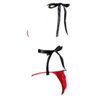 L1289 - Baju Tidur Lingerie Teddy Bodysuit Dress Halter Merah Hitam Tali-Tali - 2