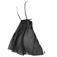 L1291 - Baju Tidur Lingerie Babydoll Mini Dress Hitam Transparan Renda Krem - Thumbnail 2