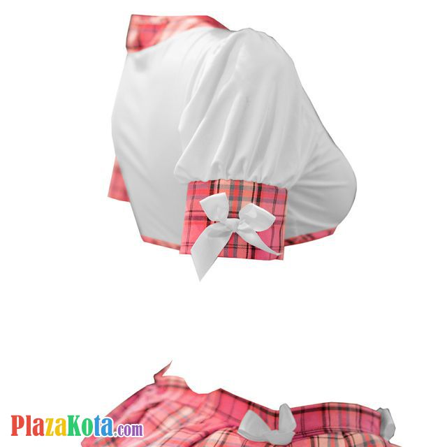 L1292 - Lingerie Costume Cosplay Student Pelajar Seragam Sekolah Putih Lengan Pendek Rok Mini Pink - Photo 2