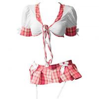 L1292 - Lingerie Costume Cosplay Student Pelajar Seragam Sekolah Putih Lengan Pendek Rok Mini Pink