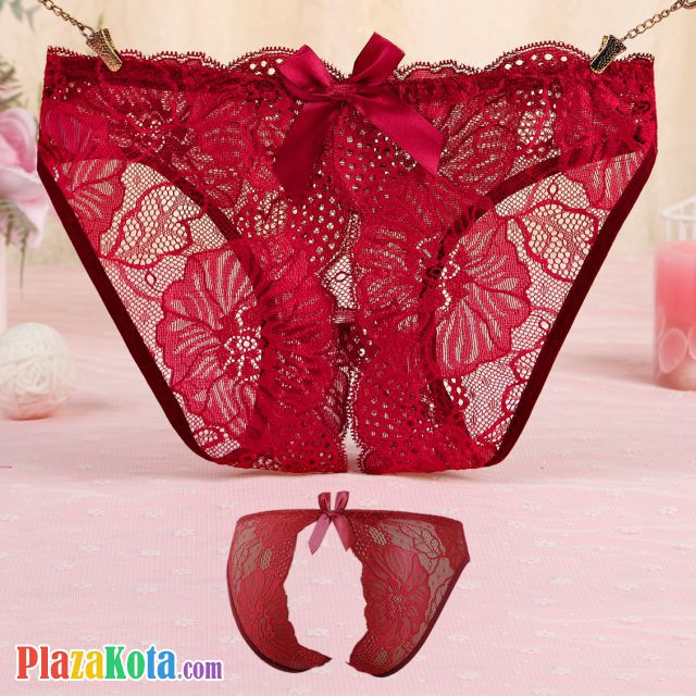 P637 - Celana Dalam Panties Hipster Marun Transparan Terbuka Belakang - Photo 1