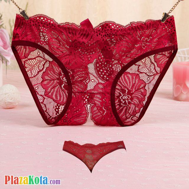 P637 - Celana Dalam Panties Hipster Marun Transparan Terbuka Belakang - Photo 2