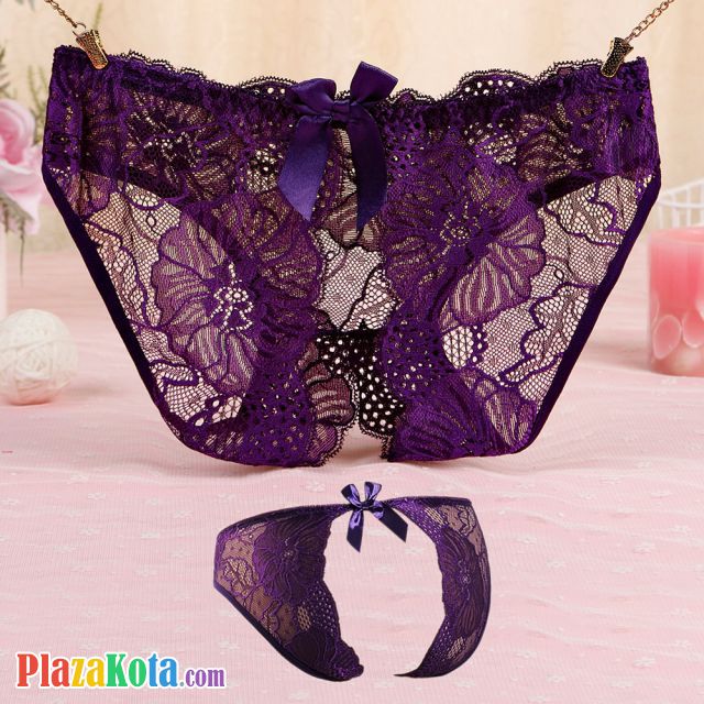 P640 - Celana Dalam Panties Hipster Ungu Transparan Terbuka Belakang - Photo 1