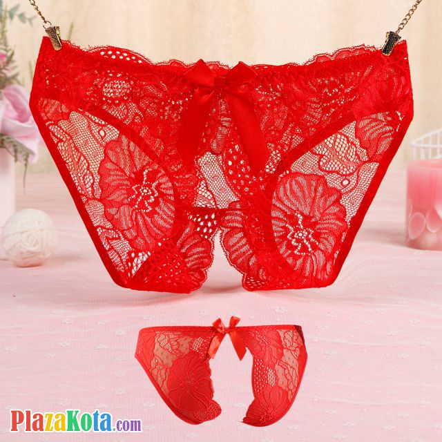 P641 - Celana Dalam Panties Hipster Merah Transparan Terbuka Belakang - Photo 1