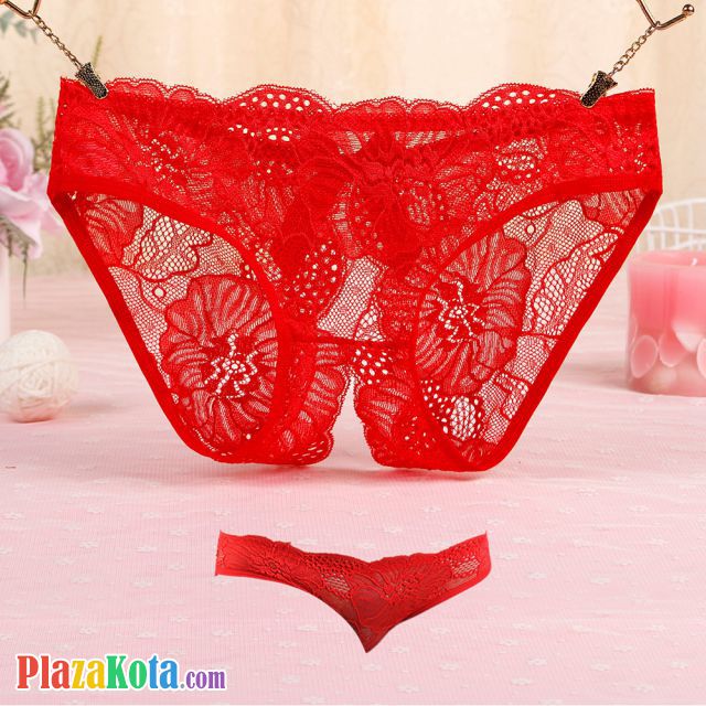 P641 - Celana Dalam Panties Hipster Merah Transparan Terbuka Belakang - Photo 2