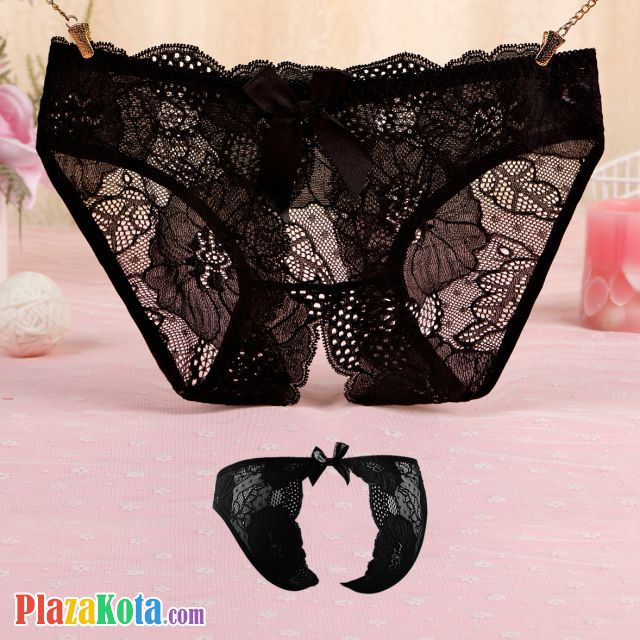 P644 - Celana Dalam Panties Hipster Hitam Transparan Terbuka Belakang - Photo 1