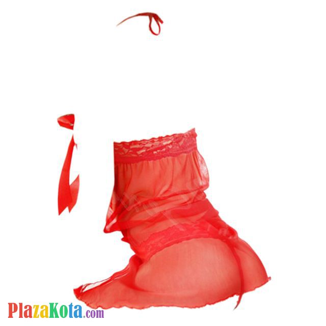 L1296 - Baju Tidur Lingerie Babydoll Mini Dress Halter Merah Transparan Crotchless - Photo 2