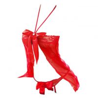 L1296 - Baju Tidur Lingerie Babydoll Mini Dress Halter Merah Transparan Crotchless