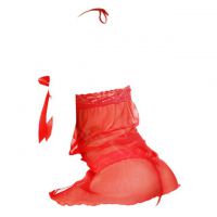 L1296 - Baju Tidur Lingerie Babydoll Mini Dress Halter Merah Transparan Crotchless - 2