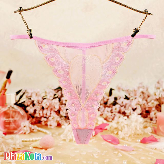 GS364 - Celana Dalam G-String Wanita T-Back Pink Tepi Bordir - Photo 1