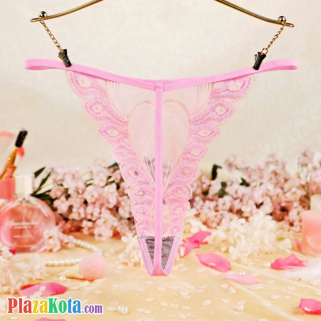 GS364 - Celana Dalam G-String Wanita T-Back Pink Tepi Bordir - Photo 2