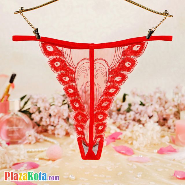 GS366 - Celana Dalam G-String Wanita T-Back Merah Tepi Bordir - Photo 2