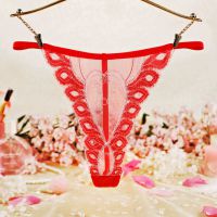 GS366 - Celana Dalam G-String Wanita T-Back Merah Tepi Bordir