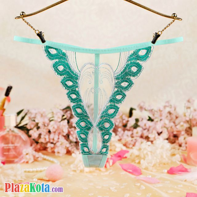 GS367 - Celana Dalam G-String Wanita T-Back Hijau Tepi Bordir - Photo 1