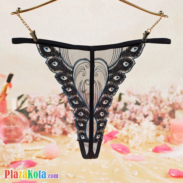 GS370 - Celana Dalam G-String Wanita T-Back Hitam Tepi Bordir - Photo 2