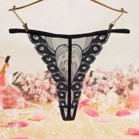 GS370 - Celana Dalam G-String Wanita T-Back Hitam Tepi Bordir - Thumbnail 2