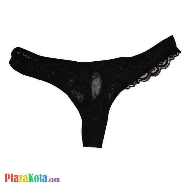 GP073 - Celana Dalam G-String Pria Hitam Transparan Renda Lubang Depan - Photo 2