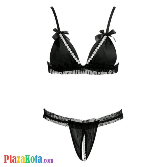 B356 - Bra Set Bralette Hitam Celana Dalam Crotchless Mutiara - Photo 1