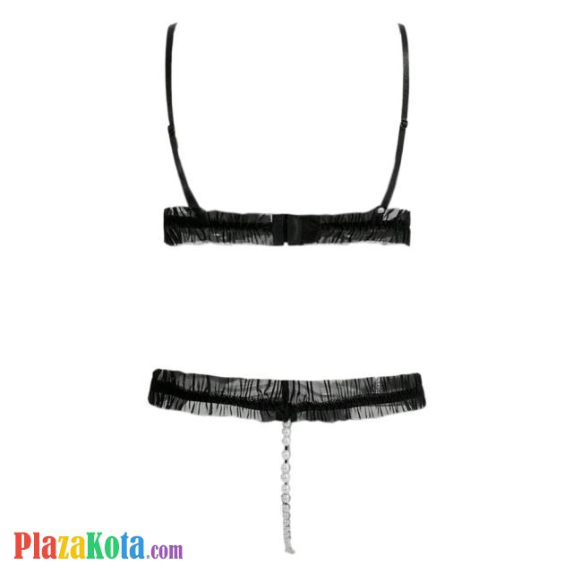 B356 - Bra Set Bralette Hitam Celana Dalam Crotchless Mutiara - Photo 2