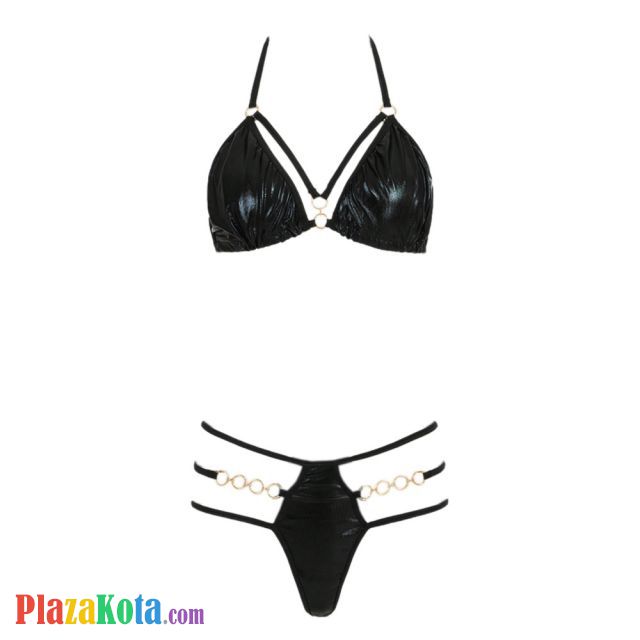 B357 - Bra Set Bralette Halter Hitam Celana Dalam Tali 3 Ring Gold - Photo 1