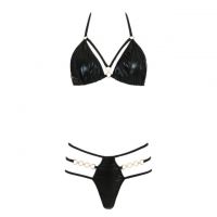 B357 - Bra Set Bralette Halter Hitam Celana Dalam Tali 3 Ring Gold