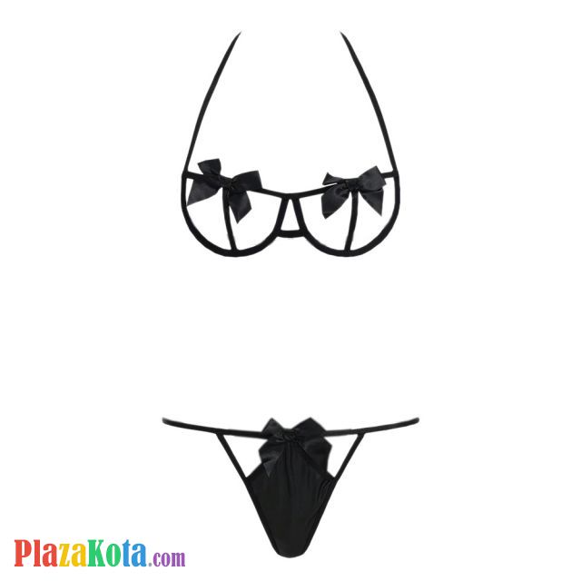 B360 - Bra Set Underwire Kawat Halter Open Cup Hitam Celana Dalam - Photo 1