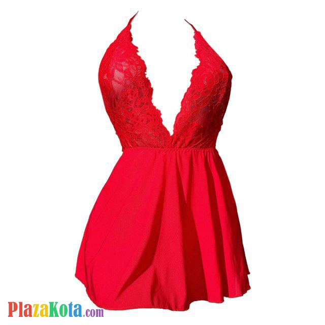 L1301 - Baju Tidur Lingerie Nightgown Sleepwear Midi Dress Halter Merah - Photo 1