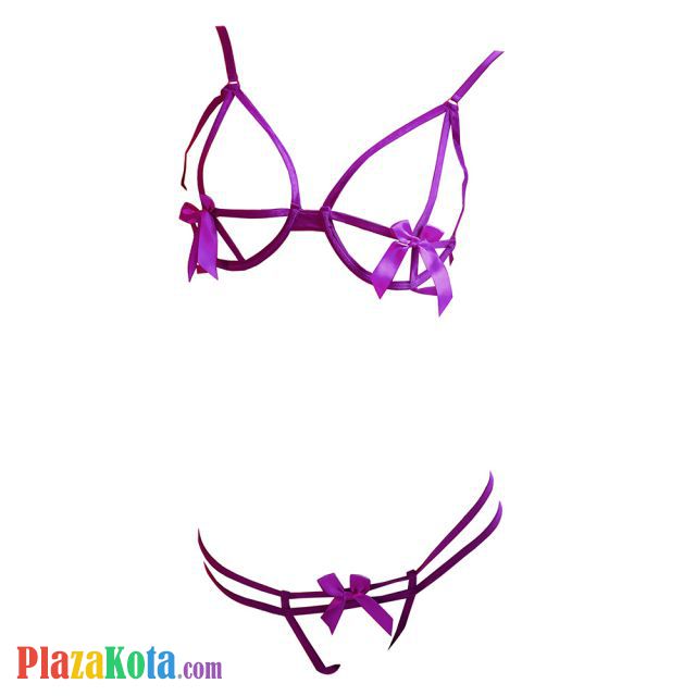 B361 - Bra Set Underwire Kawat Open Cup Ungu Celana Dalam Crotchless - Photo 1