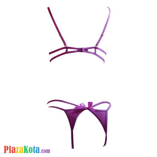 B361 - Bra Set Underwire Kawat Open Cup Ungu Celana Dalam Crotchless - Photo 2