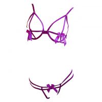 B361 - Bra Set Underwire Kawat Open Cup Ungu Celana Dalam Crotchless