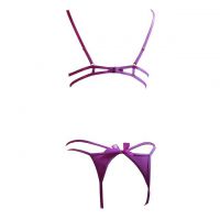 B361 - Bra Set Underwire Kawat Open Cup Ungu Celana Dalam Crotchless - 2