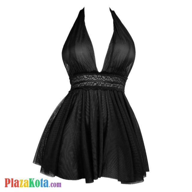 L1302 - Baju Tidur Lingerie Nightgown Sleepwear Midi Dress Halter Hitam Transparan - Photo 1