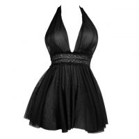 L1302 - Baju Tidur Lingerie Nightgown Sleepwear Midi Dress Halter Hitam Transparan