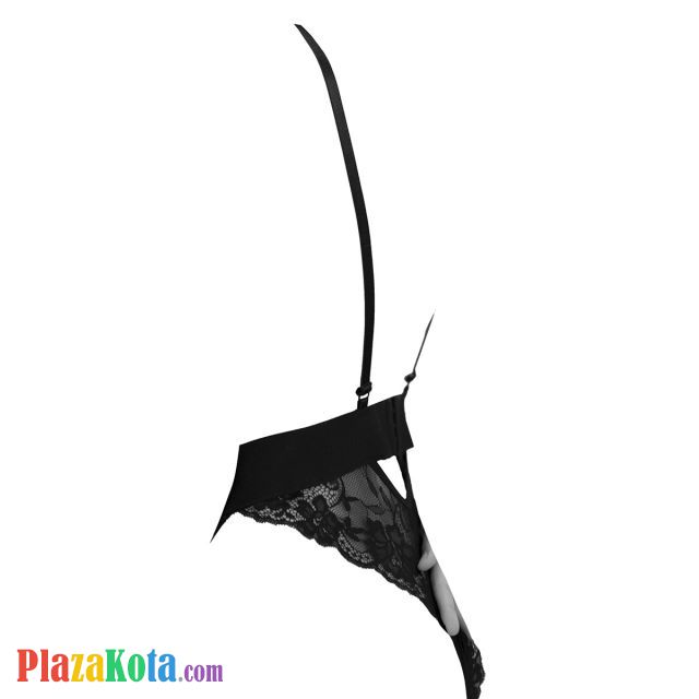 L1305 - Baju Tidur Lingerie Teddy Bodysuit Dress Hitam Bordir Bunga Belahan Dada Rendah - Photo 2