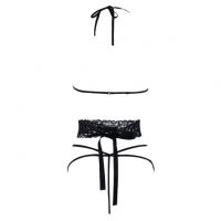 B363 - Bra Set Bralette Halter Open Cup Hitam Celana Dalam - 2