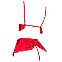 B366 - Bra Set Bralette Open Cup Merah Celana Dalam Garter Belt Paha - Thumbnail 2