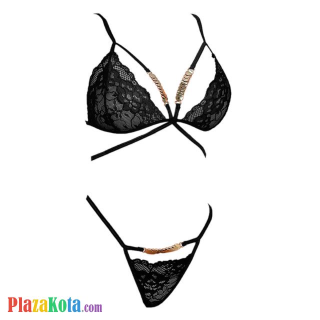 B368 - Bra Set Bralette Hitam Celana Dalam Rantai Koin Gold - Photo 1