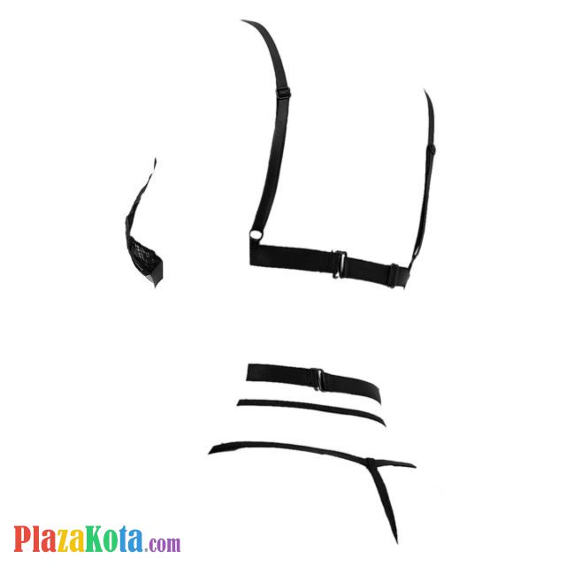 B370 - Bra Set Bralette Open Cup Hitam Celana Dalam Garter Belt Stocking - Photo 2