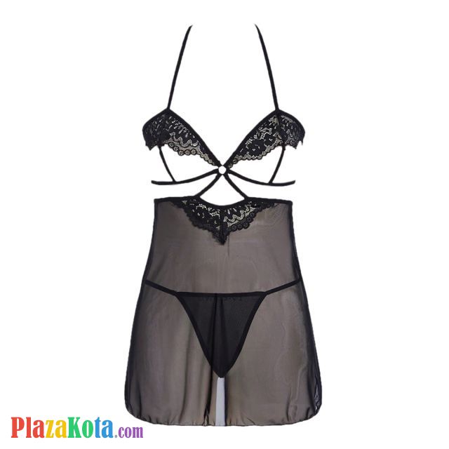 L1307 - Baju Tidur Lingerie Babydoll Mini Dress Halter Open Cup Hitam Transparan - Photo 1