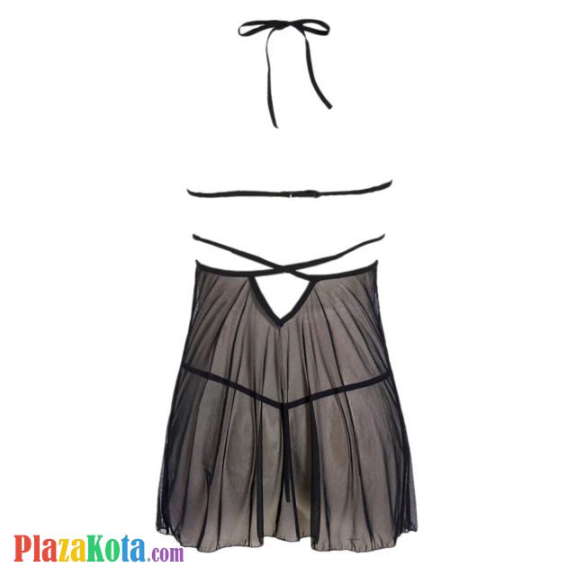 L1307 - Baju Tidur Lingerie Babydoll Mini Dress Halter Open Cup Hitam Transparan - Photo 2