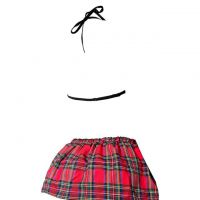 L1308 - Lingerie Costume Cosplay Student Pelajar Seragam Sekolah Halter Hitam Transparan Rok Mini Merah - Thumbnail 2