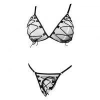 B372 - Bra Set Bralette Putih Transparan Celana Dalam Panties Thong Tali Silang-Silang