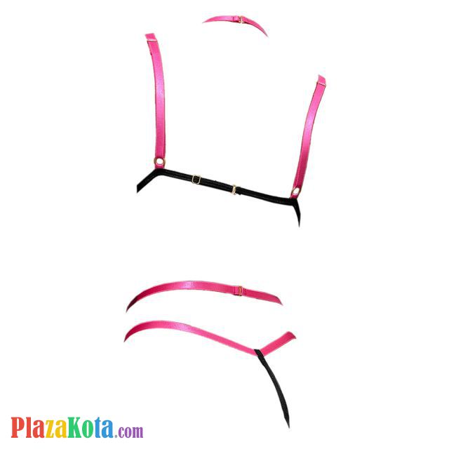 B374 - Bra Set Bralette Hitam Transparan Celana Dalam Tali Magenta - Photo 2