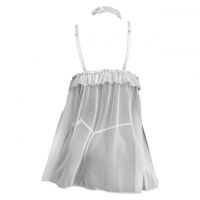 L1312 - Baju Tidur Lingerie Babydoll Mini Dress Putih Transparan Kalung Choker - 2