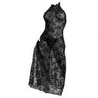 L1313 - Baju Tidur Lingerie Long Gown Gaun Panjang Maxi Dress Halter Hitam Transparan Belah Samping