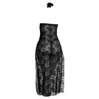 L1313 - Baju Tidur Lingerie Long Gown Gaun Panjang Maxi Dress Halter Hitam Transparan Belah Samping - 2